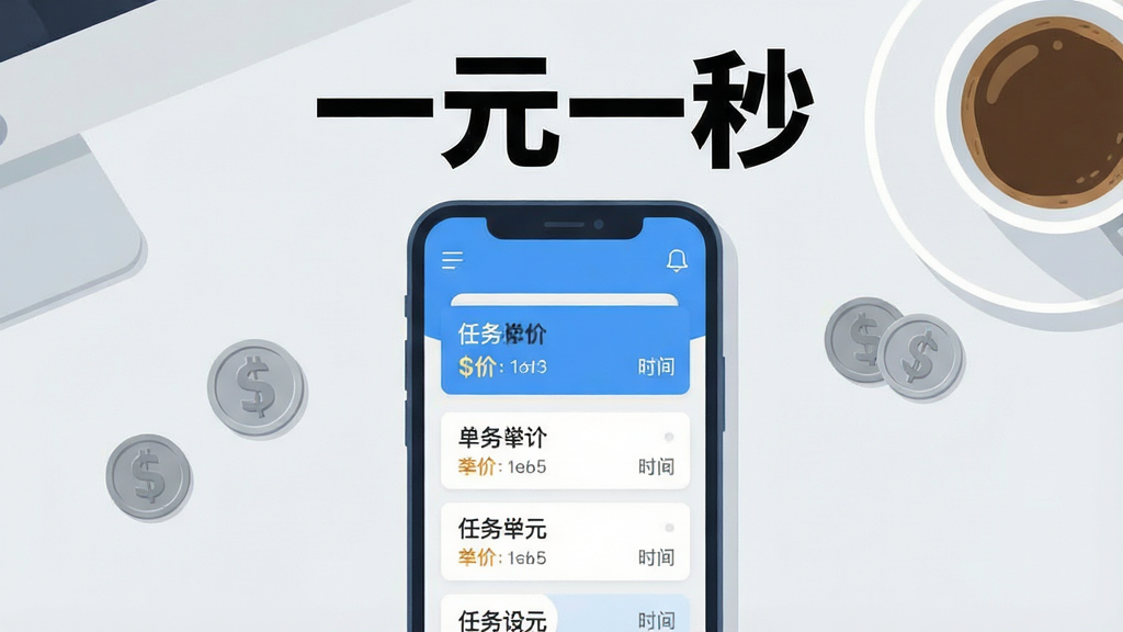 一张手机应用界面截图风格的插画,画面中央是一部竖屏手机,屏幕上方用大号加粗字体写着
