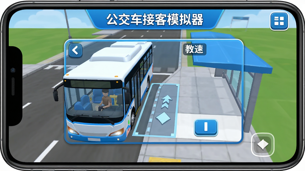 �������ӿ�ģ�������ֽ�ѧ���棬�ֻ���Ļ��ʾ��Ϸ�̵̳�����������һ��������������ʻ��վ̨���Ա��м�ͷָʾ��������Ϳ��Ű�ťλ�ã�������ɫΪ������ˬ��񣬴���