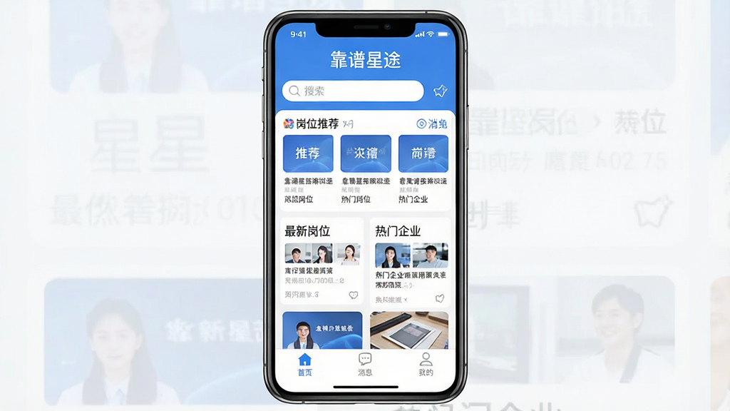 һ���ֻ�Ӧ�ý���չʾͼ�����������ǡ�������;��APP����ҳ��������ʾ��������;���ĸ��֣�ҳ�沼�ּ�࣬�Ϸ���������͸�λ�Ƽ��б����м��С����¸�λ����������ҵ��������飬�·��ǵײ���������������ҳ����Ϣ���ҵ�����ͼ�꣬������Ϊ����ɫ������ƽ����ƣ�ϸ�ڸɾ��������������޶���Ԫ��