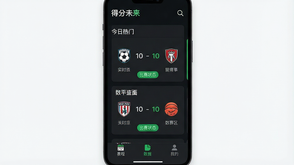 һ��չʾ�����������ݲ�ѯApp������ֻ���Ļ��ͼ������������Ӧ����ҳ�������С��÷�δ����App���ƺ�����ͼ�꣬�м��ǽ�������������������¿�Ƭ��ÿ�ſ�Ƭ�������Ӷӻա�ʵʱ�ȷֺͱ���״̬��ǩ���ײ������������̡����ݡ��ҵ�����ѡ����������ɫ��������ɫ����ɫ����������������ִ���࣬���ʸɾ����޶���Ԫ��