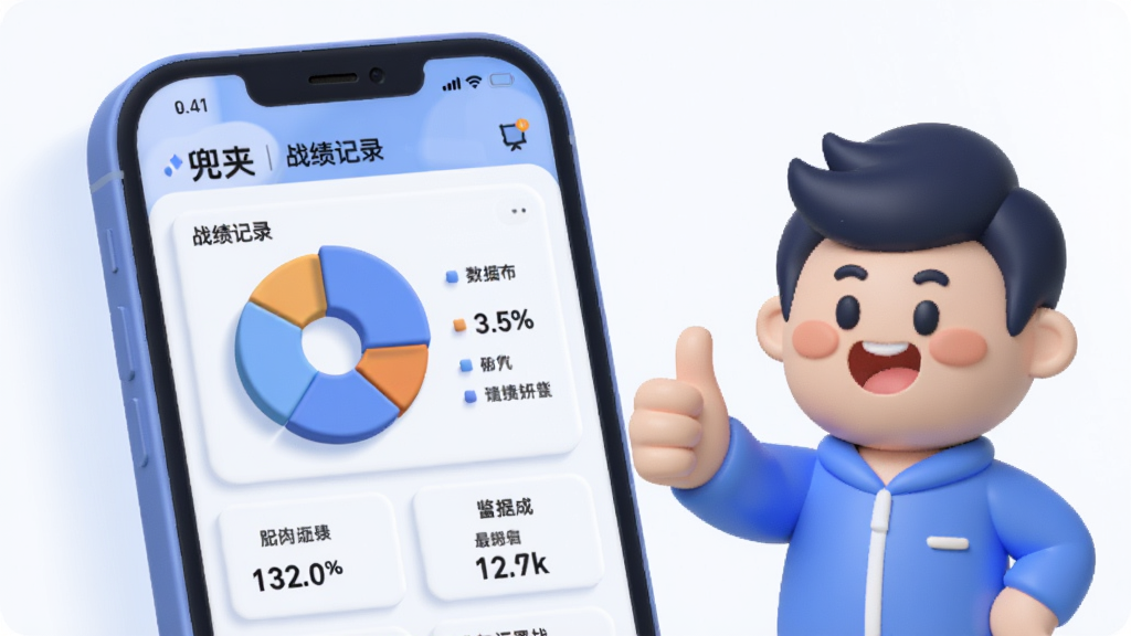 ���������ǡ����С�APP�Ľ���չʾ����Ļ����ʾһ������ս����¼ҳ�棬�б�״ͼ������ͳ�ƣ��Ա���һ����ͨ���������Ĵָ�����ֲ������ҷ�����������ֻ����棬�Ҳ��ǵ��޵Ŀ�ͨ�����Ű����ֻ�����ռ����Ҫλ�ã�����ͼ�������ɼ������Ϊ�ִ���Լ�廭�磬ϸ���Ͻ���Ԫ������΢������У���ͨ������鿪�ģ�ɫ��������Ϊ������������ɫ��׺�����ʸɾ���ͣ��޶���װ�Ρ�