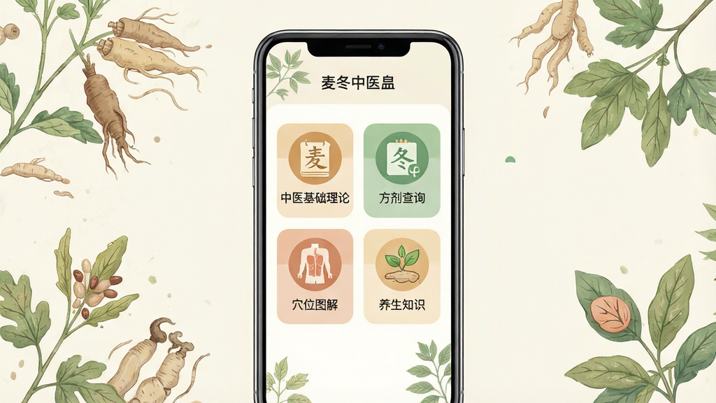 һ��չʾ����ҽApp���Ľ�����ֻ���ĻЧ��ͼ�������������ֻ�ģ�ͣ���Ļ����ʾ����ҽApp��ҳ��������ҽ�������ۡ�������ѯ��Ѩλͼ�⡢����֪ʶ�Ĵ���ģ���ͼ�������ֱ�ǩ������Ϊ���ŵ��в�ҩֲ��廭��񣬲��ּ������������ִ���ƽ��ϸ��Բ�󣬻��ʸɾ��޶���Ԫ��