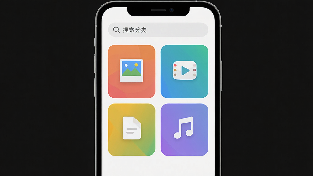���ƶ����̴洢��App�ļ��������ʾ��ͼ������Ϊ�ֻ���Ļ����Ļ����ʾ��Ƭ����Ƶ���ĵ��������ĸ���ɫ���࿨Ƭ������Ϊ2x2�������У���������������������±�ƽ��ϸ�ڼ�࣬���ʸɾ��޶���Ԫ��