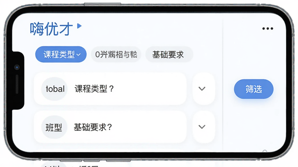 һ��չʾ���Ų�App�������ɸѡ���ܵĽ���ͼ����������Ϊ�ֻ���Ļ����Ļ�ϳ��ֻ����б���ɸѡ������ǩ�������γ����͡����͡�����Ҫ���ѡ��Ҳ���ɸѡ��ť��������ÿ�Ƭʽ���֣�����ɫ���������ˬ��ƽ��ϸ��Բ�󣬻��ʸɾ��޶���Ԫ��