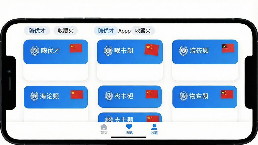 һ���ֻ���Ļ��ͼ���ʾ��ͼ������չʾ���Ų�App���ղؼ�ҳ�棬��Ļ�������Ŷ���ԺУ��Ƭ��ÿ�ſ�Ƭ����ѧУ���ƺ͹���ͼ�꣬������ɸѡ��ǩ���ײ�������������ʾ