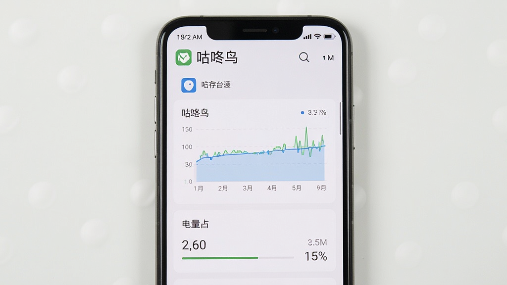 咕咚鸟后台资源占用示意图,手机屏幕显示应用管理界面中咕咚鸟的内存与电量占用数据,数值处于较低水平,界面采用系统原生风格,图表简洁直观,背景干净,画质清晰,无多余元素干扰