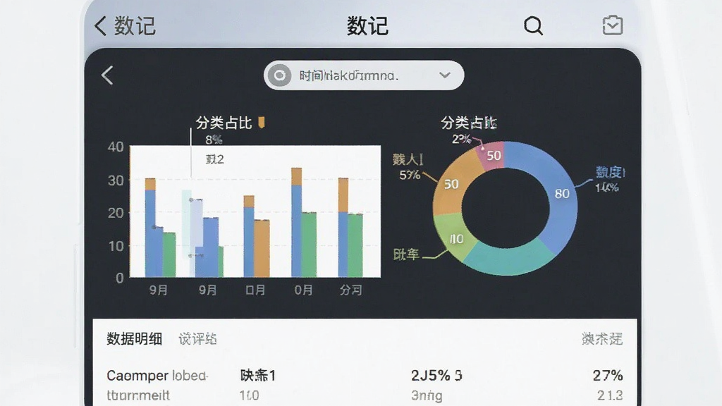 һ���ֻ�Ӧ�ý�ͼ���ͼ��չʾ�����ǡ�App������ͳ��ҳ�棬��������Ϊ��״ͼ�ͻ���ͼ���չʾ����ռ�ȣ��Ϸ���ʾʱ��ɸѡѡ��·�Ϊ������ϸ�б����������ִ���ƽ����ɫ��ˬ�����ʸɾ����޶���Ԫ��