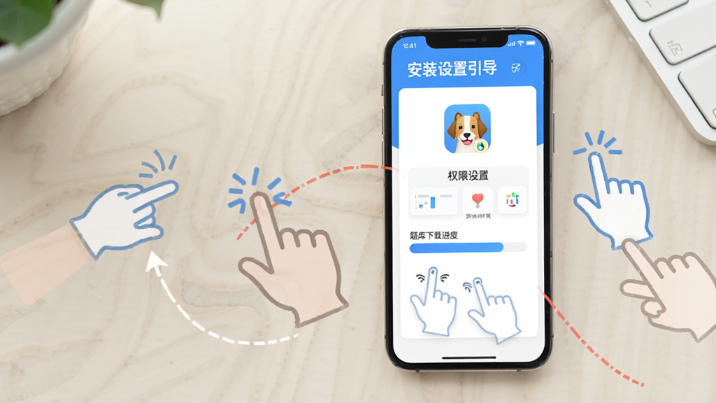 ���ز�����ʦˢ�⹷APP��װ������������չʾ���ֻ���Ļ��ʾȨ�����ú�������ؽ���������������ɫ��ɫΪ������Ļ�Ա�������ָ��ͼ�꣬����Ϊ����ǳɫ���滷�����������������죬���ʸɾ��޶���Ԫ��
