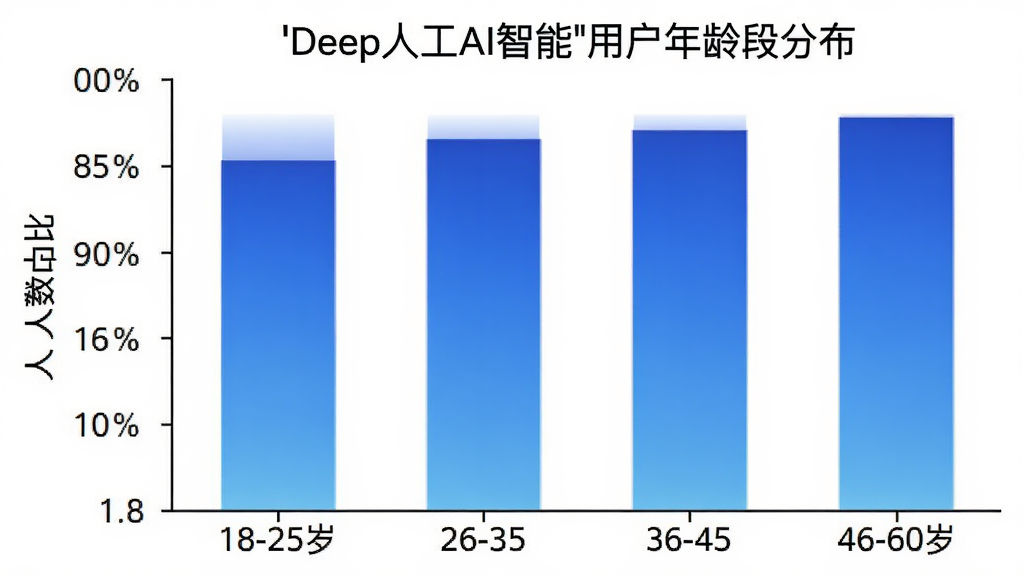 һ����״ͼչʾ��Deep�˹�AI���ܡ��û�����ηֲ��������ע18-25�ꡢ26-35�ꡢ36-45�ꡢ46-60���ĸ����䣬����Ϊ����ռ�ȣ�������ɫΪ��ɫ���䣬ͼ�����������������ɫ�����ʸɾ�