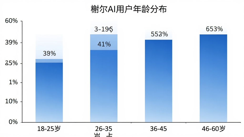 鿶�AI�û�����ֲ���״ͼ������Ϊ18-25�ꡢ26-35�ꡢ36-45�ꡢ46-60���ĸ�����Σ�����Ϊ�û�ռ�Ȱٷֱȣ���״ͼ��ɫΪ������ɫ��ͼ������Ϊ鿶�AI�û�����ֲ���������ɫ�����ݱ�ǩ��������������񣬻��ʸɾ�