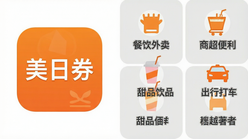 һ��AI���ɵ���Ϣͼ����棬��������ǡ�����ȯ��APP��ͼ�꣬�Ҳ���������ʽ���ж�������ǩ����ǩ��д�š��������������̳�����������Ʒ��Ʒ�������д򳵡���������ÿ����ǩ���ж�Ӧ�ļ��ͼ�꣬������ɫ�Գ�ɫ��ǳ��ɫΪ����������������������ƽ����ƣ����ʸɾ��޶���Ԫ��