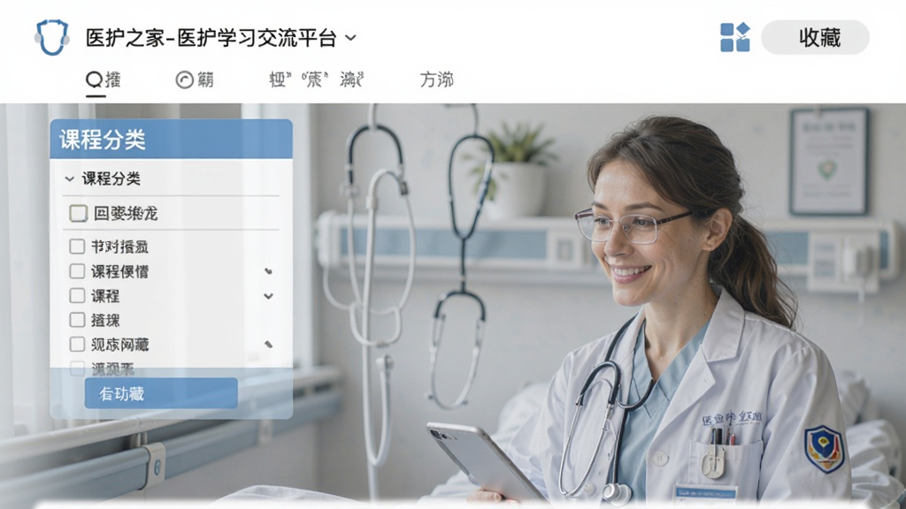 医护之家-医护学习交流平台 课程分类筛选与收藏功能页面