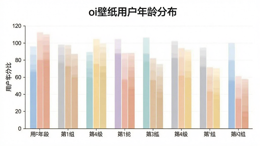 一张展示不同年龄段用户使用壁纸应用场景的柱状图。图表横轴为年龄段分组,纵轴为用户占比,柱子颜色柔和清晰,图表上方标注