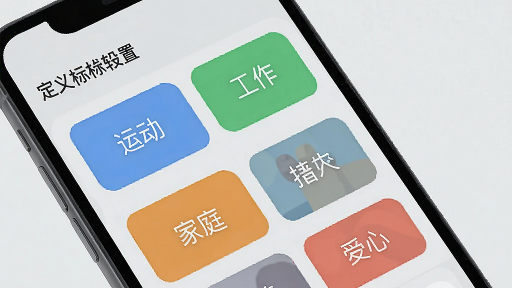 һ�Ű����������Զ����ǩ���ý��棬�ֻ���Ļ��ʾ�����ɫ��ǩѡ������˶�����������ͥ�����ֱ�ǩ��������Ƽ�࣬�Կ�Ƭ��ʽ���У�����Ϊǳ��ɫ����������������ִ���ƽ�����ʸɾ��޶���Ԫ��