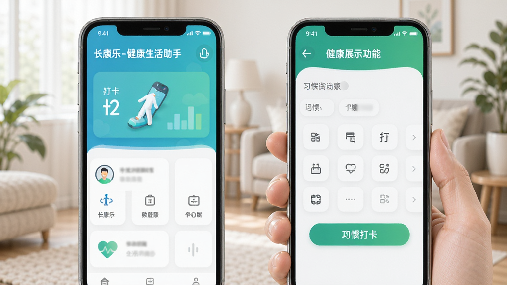 长康乐-健康生活助手 界面与习惯打卡功能展示