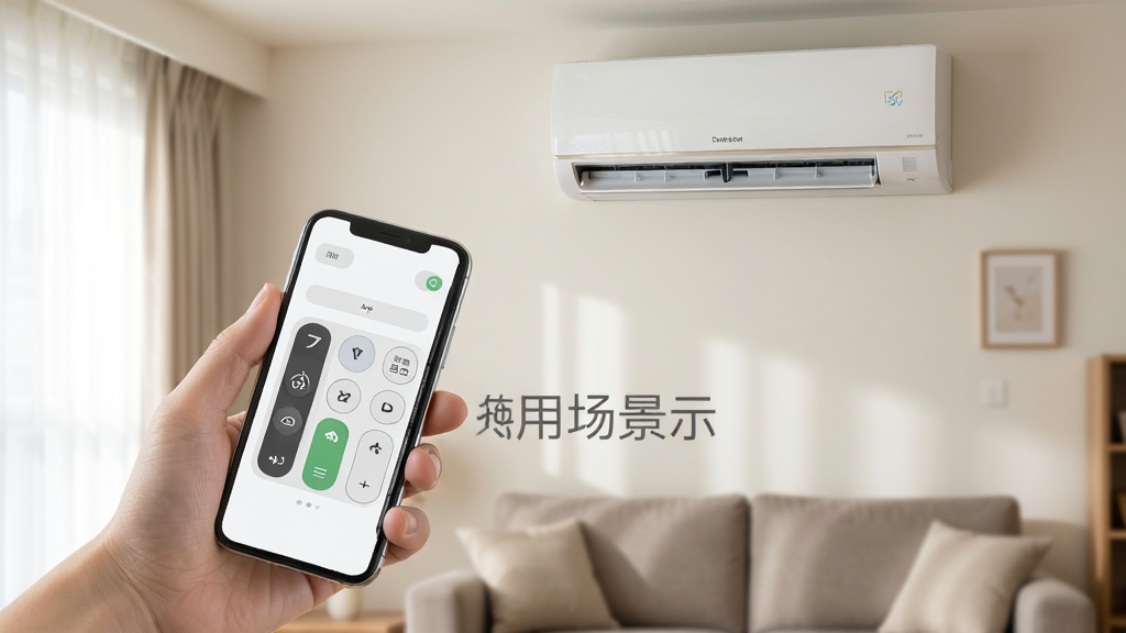 ����ң�ؿյ�����Appʹ�ó���ʾ��ͼ��һֻ�������ֻ�������׼�յ����մ����ֻ���Ļ��ʾң�ذ������棬����Ϊ�Ӽҿ����������յ��һ��ڻ����Ϸ������������Ȼ�����дʵ�������ͼ���������ʸɾ�������Ԫ��