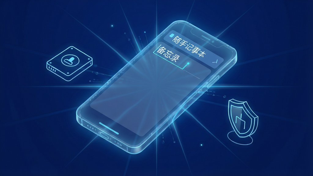 一个透明发光的手机屏幕悬浮在深蓝色背景中,屏幕内显示