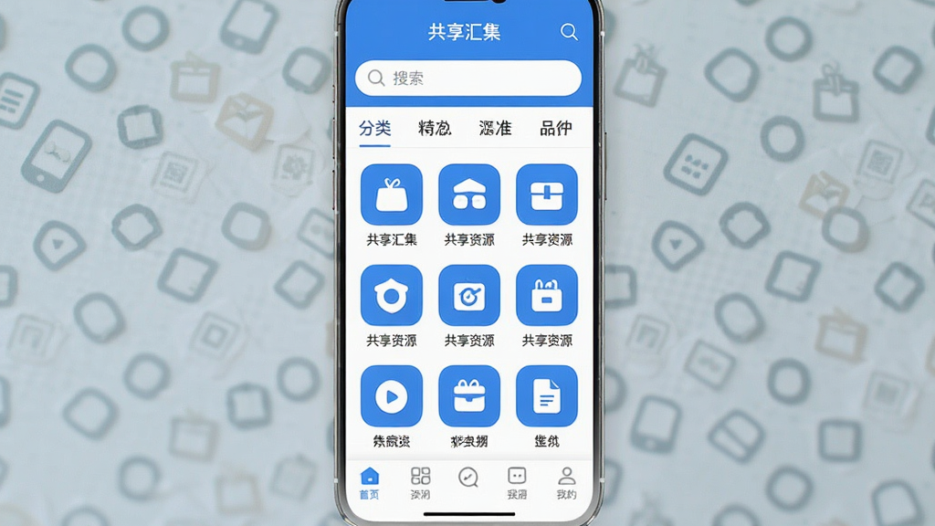һ���ֻ�Ӧ�ý���չʾͼ������Ϊ�������㼯��APP����ҳ�������϶������������ͷ����ǩ���м�������״���еĹ�����Դͼ�꣬�ײ�Ϊ���������Ű���������������Լ�ִ���ƽ����ϸ����ͼ��Բ����ɫ������Ϊ�������ʸɾ����塢�޶���Ԫ��