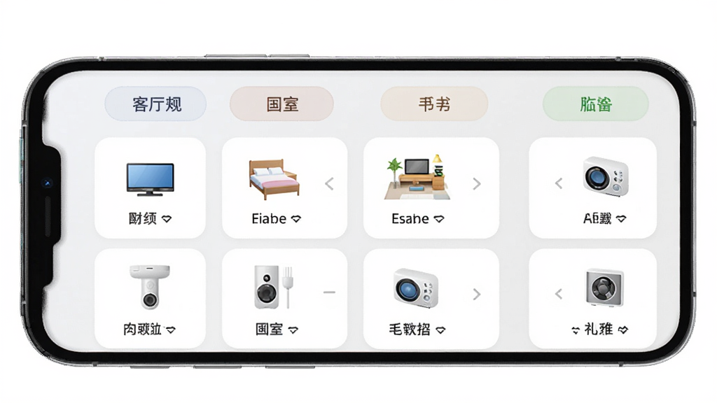 ���üҵ�ң����App�Ķ��豸�������棬�ֻ���Ļ��ʾ���������ҡ��鷿���������ǩ��ÿ�������¹��Ŷ�Ӧ�ļҵ�ͼ������ƣ�����Ϊ��Ƭʽ�б�������Լ�ִ���ϸ��Բ�󣬻��ʸɾ��޶���Ԫ��