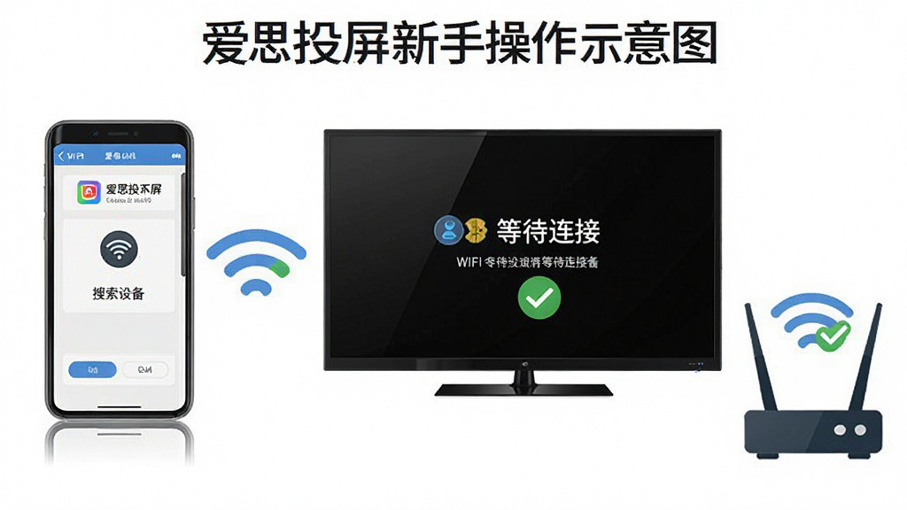 ��˼Ͷ�����ֲ���ʾ��ͼ������չʾ�ֻ��͵�������ͬһWiFi��ʾ��ͼ���ֻ���Ļ��ʾ��˼Ͷ�������豸���棬������Ļ��ʾ�ȴ�������ʾ���Ա���·����ͼ���WiFi�źű�ʶ���������½ṹ�����̳�ͼ��ʽ��ϸ�ڰ����ֻ������ӡ�·�������źŲ��ơ��Թ�ͼ�꣬���������ɾ����޶���Ԫ��
