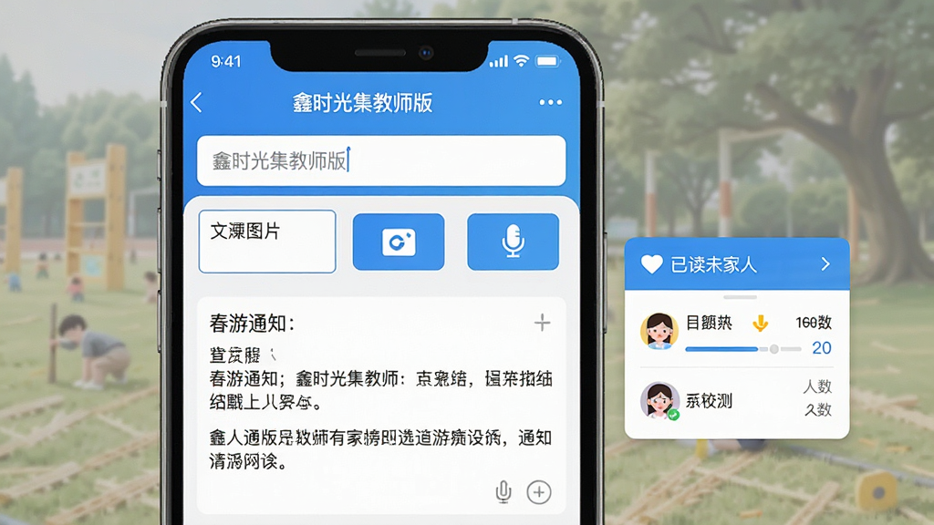 һ��չʾ����ʱ�⼯��ʦ�桱֪ͨ�������ܵĽ���ͼ���������ֻ���Ļ��ʾ֪ͨ�༭ҳ�棬�Ϸ��б���������·������֡�ͼƬ����������������ť���м����ѱ༭�õĴ���֪ͨ���ݣ���Ļ�Ҳม�����Ѷ�δ���ҳ�����ͳ��С��Ƭ�����Ϊ��ˬ������ɫ������App���棬�������룬ϸ�����������ʸɾ����޶���Ԫ��