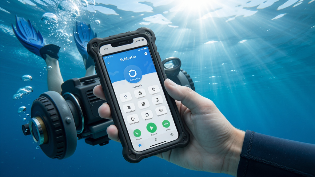 SublueGo Appʹ�ó���ʾ��ͼ��һ������ˮ��ʹ��ˮ���ƽ��������з�ˮ���ڵ��ֻ���Ļ��ʾSublueGo���ƽ��棬��Χ�����ݺ���������Ч����������дʵ��������ͼͻ���˻�����ϸ�ڣ����������ɾ��޶���Ԫ��
