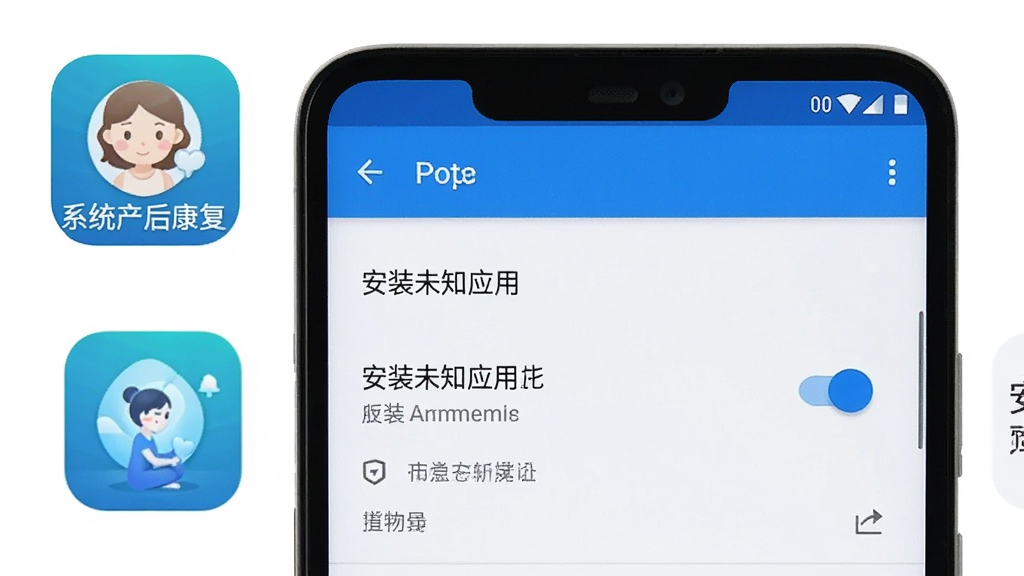 一张展示手机应用安装权限设置界面的图片,画面中手机屏幕显示安卓系统的