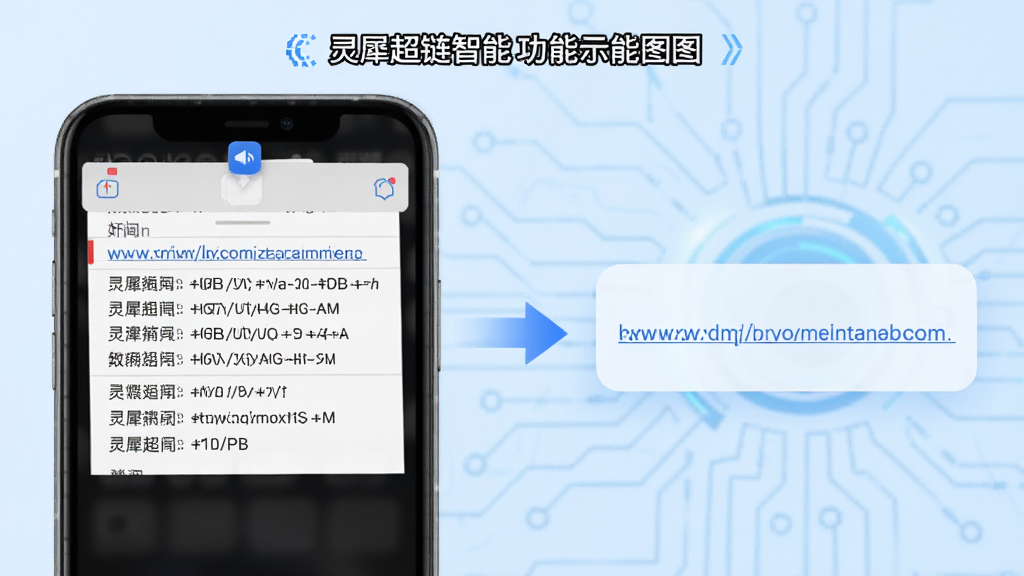 一张展示灵犀超链智能识别功能的示意图,画面左侧是手机剪贴板中一段带有杂乱参数的链接,右侧是经过灵犀超链处理后变得简洁干净的链接地址,中间用箭头连接,背景为科技感浅蓝色,风格简洁直观,画质清晰干净