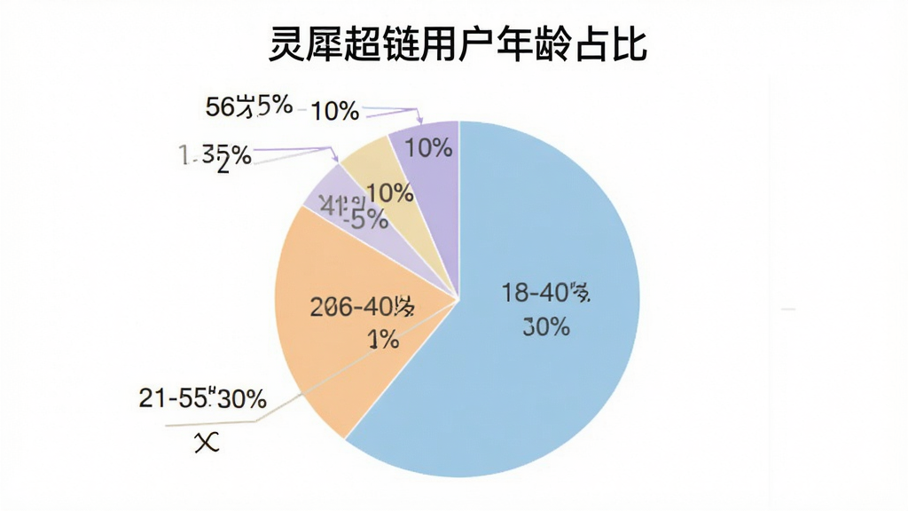 一张展示灵犀超链用户年龄分布的饼状图,图表标题为“灵犀超链用户年龄占比”,图中显示18-25岁占30%,26-40岁占40%,41-55岁占20%,56岁以上占10%,配色柔和清晰,风格简洁数据可视化,画质干净无多余元素