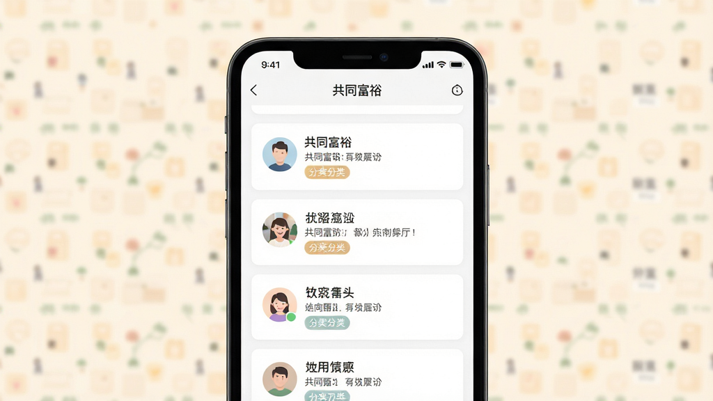һ��չʾ�ֻ�App�������������ܵĳ���ͼ������������һ���ֻ�����Ļ��ʾ����ͬ��ԣ��App�Ļ��������б����棬ÿ����Ϣ��Ƭ����ͷ�񡢱���ͷ����ǩ���Ű����룬���Ϊ��ˬ�Ŀ�Ƭʽ��ƣ�ϸ�������������ɱ桢ͼ���Լ�����ʸɾ�����������Ϊ���ǳɫ��������Ԫ��