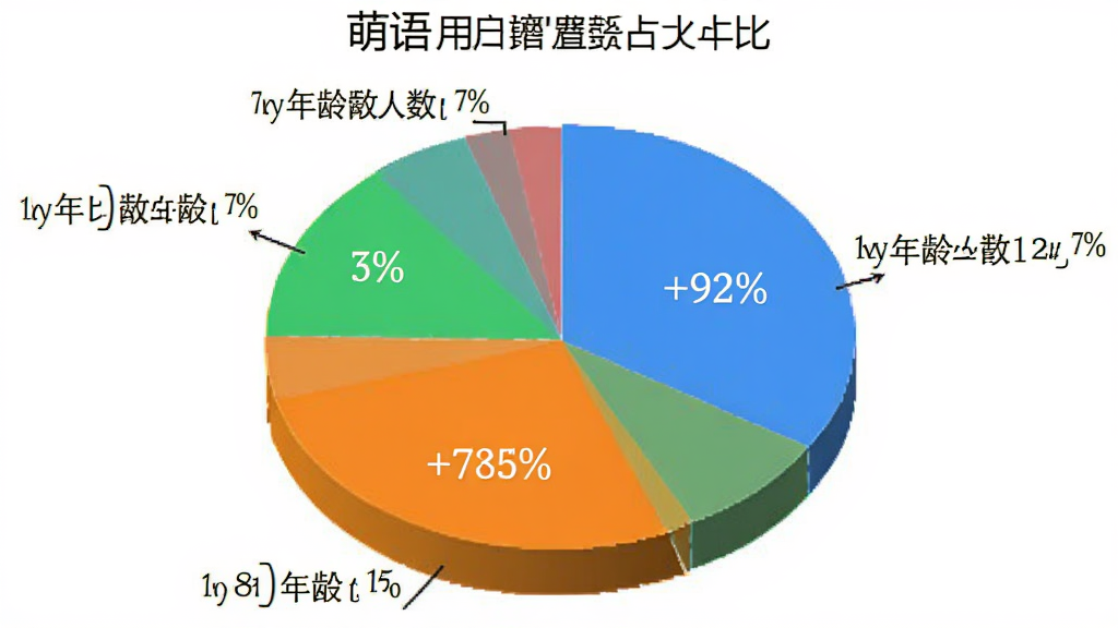 一张展示不同年龄段用户使用“萌语”人数占比的饼状图,图表清晰标注各年龄段比例,配色鲜明,风格简洁现代,画质干净无多余元素