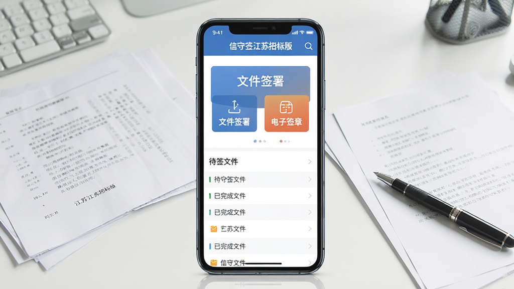 һ��չʾ����ǩ�����б���������Ľ����ͼƬ������������һ�������ֻ����ֻ���Ļ����ʾ������ǩ�����б���Ӧ�������棬���涥���С�����ǩ�����б�桱�������м�����Ŀ���ļ�ǩ��͵���ǩ�¹��ܰ�ť���·������Ŵ�ǩ�ļ���������ļ����б��������Ǽ��İ칫���滷�����Ա߷���ֽ���б��ļ���һ֧ǩ�ֱʣ�������ɾ���ˬ�������������޶���Ԫ��