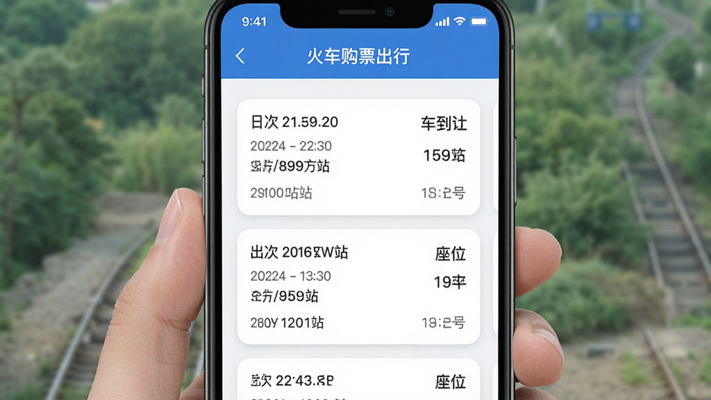 һ���ֻ�Ӧ�ý����ͼ��չʾ����Ʊ��Ʊ���С�APP���г̹���ҳ�棬ҳ���������г��ѹ���Ʊ�Ŀ�Ƭʽ��Ϣ���������Ρ����ڡ���������վ����λ�ţ�������Ƽ�࣬����ɫ�Ͱ�ɫΪ��ɫ������ƬԲ����ͣ������ˬ�����ʸɾ�