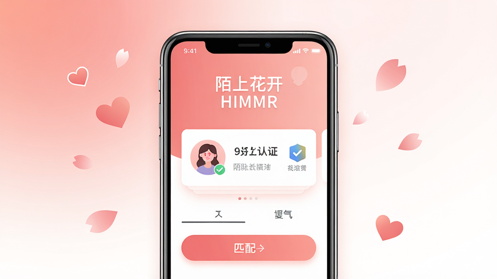 һ���ֻ�Ӧ�ý����ͼ���Ĳ廭������������һ�������ֻ����ֻ���Ļ��������ʾ��İ�ϻ���HIMMR����Ӧ��Logo�������棬���沼�ְ����û�ͷ��Ƭ����֤��ʶ��ƥ�䰴ť����������͵�ů��ɫ���ɫ���䣬��Χ��׺��Լ�İ��ĺͻ���Ԫ�أ���������ִ���ϸ�ڸɾ������������޶���Ԫ��