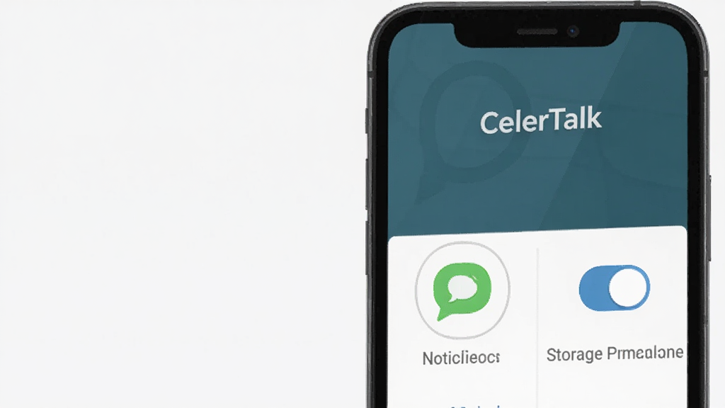�ֻ���ĻչʾCelerTalk��װ��ɺ��Ȩ����������ҳ�棬��������֪ͨ�ʹ洢Ȩ�޿���ͼ�꣬������࣬���С�CelerTalk�����ֱ�ʶ����ƽ����Ʒ�񣬻��ʸɾ��޶���Ԫ��