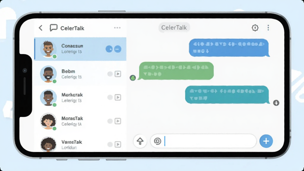 �ֻ�����չʾCelerTalk���촰�ڣ��������ϵ���б����Ҳ��ǶԻ����ݺ�����򣬻������С�CelerTalk����������ƽ�廭���ǳɫ���������������������ʸɾ��޶���Ԫ��