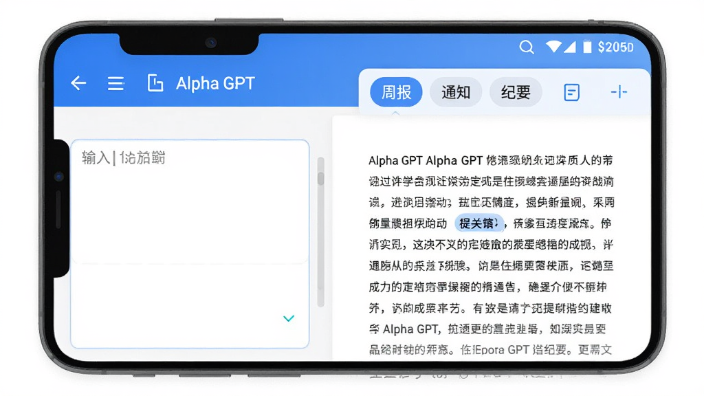 Alpha GPT д���������ܽ��棬�ֻ���Ļչʾ�ĵ��༭ҳ�棬�����������Ҳ������ɵ����ֶ��䣬��������