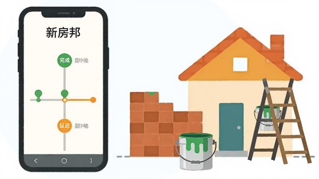 һ�ű�ƽ�����Ĳ廭�����������һ���ֻ�����Ļ����ʾ���·���Ľ���ʱ������棬����ɫ����ɽڵ�ͳ�ɫ�ӳٽڵ㣻�Ҳ��ǳ��󻯵ķ��ݽ��쳡��������שǽ������Ͱ������Ԫ�ء����岼�����ҷ������Ű��࣬����������죬ϸ�ڸɾ����������������ҡ�
