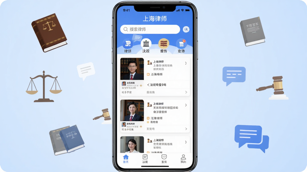 手机应用界面展示,画面中央一部智能手机竖屏显示