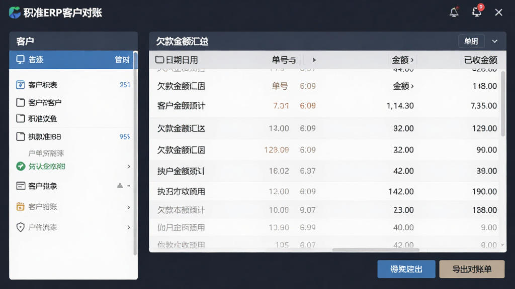 ��׼ERP�ͻ����˽��棬���Ϊ�ͻ��б���Ƿ������ܣ��Ҳ�Ϊѡ�пͻ��ĵ�����ˮ��ϸ���������ڡ����š��������ս���У��ײ��е������˵���ť��������ɫ���ȣ���Ϣ�㼶���������ʸɾ�