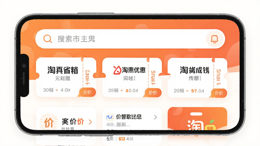�ֻ�Ӧ���г��Ƽ�����ͼ����������չʾ����ʡǮ��APP�����棬������������Ŀ���·������Ŷ������ƽ̨���Ż�ȯ��Ƭ�ͱȼ���Ϣ����������ů��ɫ�Ͱ�ɫΪ��ɫ����������¼�Լ��ϸ��Բ�󣬻��ʸɾ��������޶���Ԫ��