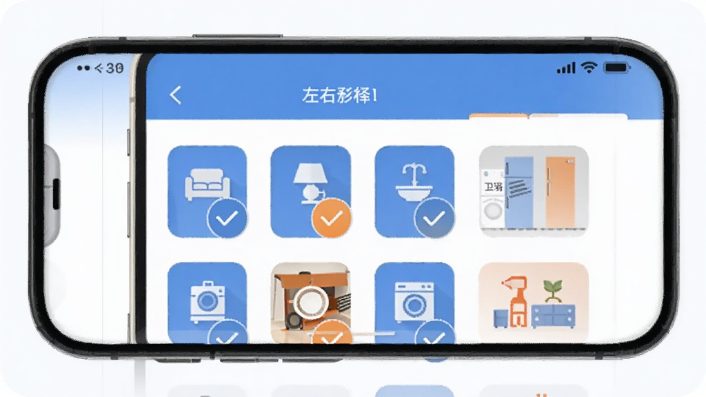 ������ʦ���˼��ܱ�ǩѡ��ҳ�棬�ֻ���Ļ��ʾ�������Ʒ��ͼ�꣬�����Ҿߡ��ƾߡ���ԡ���ҵ�ȣ�����ͼ���ѱ���ѡ�������������ƽ������ɫ����ɫ�ͳ�ɫ��׺Ϊ���������ɾ��������������޶���Ԫ��