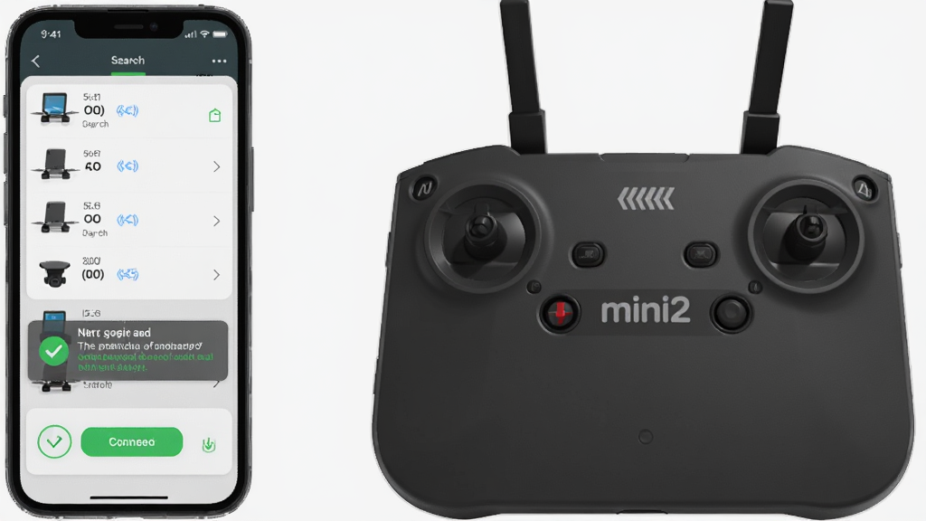 һ��չʾmini2�����������˻����̵�ʾ��ͼ���ֻ���Ļ��ʾ���������豸�б������ӳɹ�����ʾ���Ա������˻�ң�������ֻ���������࣬����ִ��Ƽ��У�����������������Ԫ��