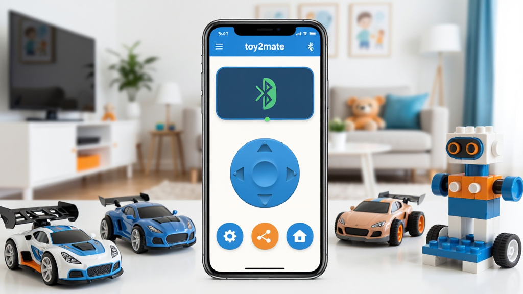 һ��չʾtoy2mate��������ȫò�ĳ���ͼ������������һ�������ֻ���Ļ��ʾtoy2mateӦ�������棬����������������״̬����߿���ҡ�˺ͼ�������ͼ�꣬�ֻ���Χ�����ż���ң����߳��ͻ�ľ�����ˣ������������ľӼҿ��������������ˬ�ִ���ɫ��������Ϊ����׺��ɫ�����ʸɾ��������޶�������Ԫ��