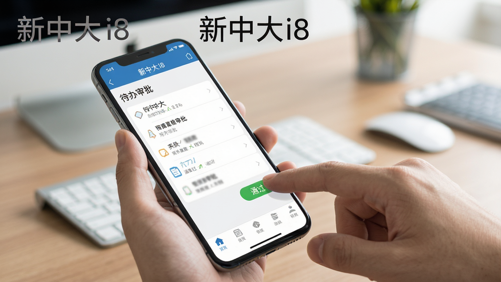 һ��չʾ���д�i8�ƶ��˲��������ͼƬ���������ֻ���Ļ��ʾ���������б��͵ײ���������һֻ�����ڵ����Ļ�ϵġ�ͨ������ť��������ģ���İ칫�����档�������ʵ�ã�ϸ�����������ʸɾ���ͼƬ���ֻ���Ļ�Ϸ���ע���֡����д�i8����