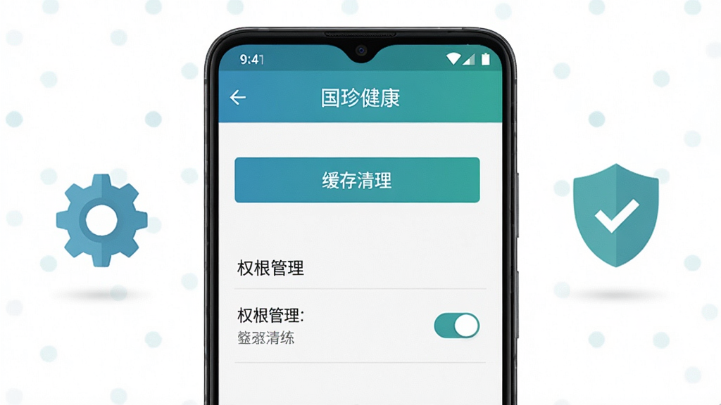 ��������Ϊһ����׿�ֻ���Ļչʾ�����佡����App������ҳ�棬��������������ť��Ȩ�޹���ѡ�����Ϊ�ֻ����У��������һ������ͼ�꣬�Ҳ�����һ�����ư�ȫͼ�ꣻ�Ű�������ҶԳƹ�ͼ�����Ϊ���ĿƼ���ƽ�������ɫ����ϸ���ϰ�ť�Ϳ���״̬���������ֱ�ǩ�ɱ棻��������������ɾ����޶���Ԫ��