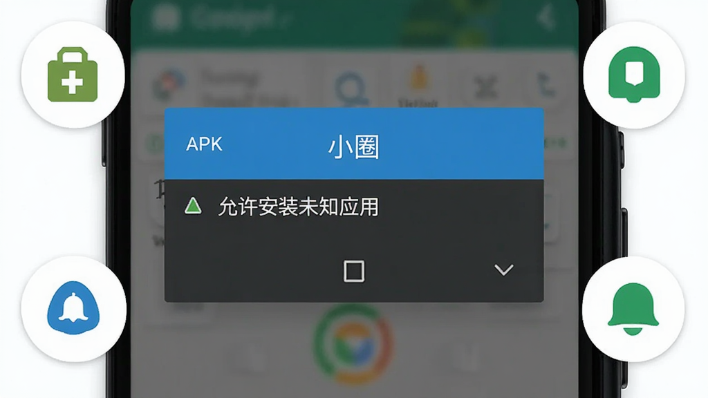 一张手机应用安装界面的示意图,画面展示安卓手机屏幕上的APK安装确认弹窗,弹窗标题为