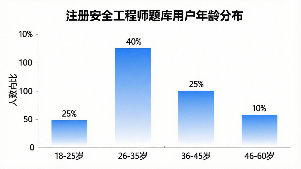 一张注册安全工程师题库用户年龄分布柱状图,横轴为年龄段