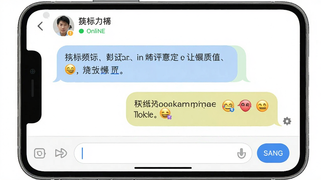 一张邻座即时聊天界面的手机截图,画面中显示两个用户的对话气泡,包含文字和表情,顶部显示对方昵称和在线状态,底部是输入框和发送按钮,界面清爽,配色柔和,画质干净无杂乱元素