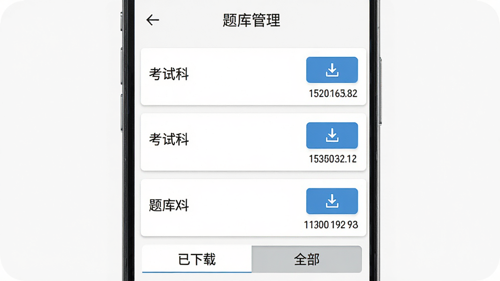 motoX应用题库管理界面的手机截图,白色背景,顶部显示